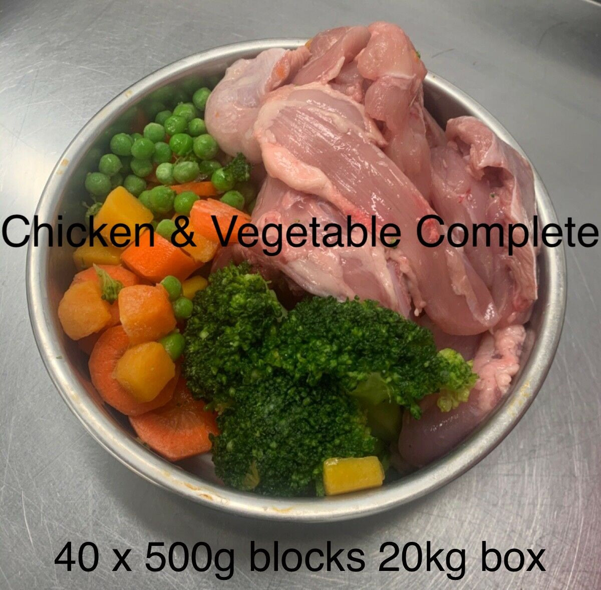 Dog Food Frozen Chicken & veg complete meal 40x500g bags 20kg box - rawbarffood.co.uk