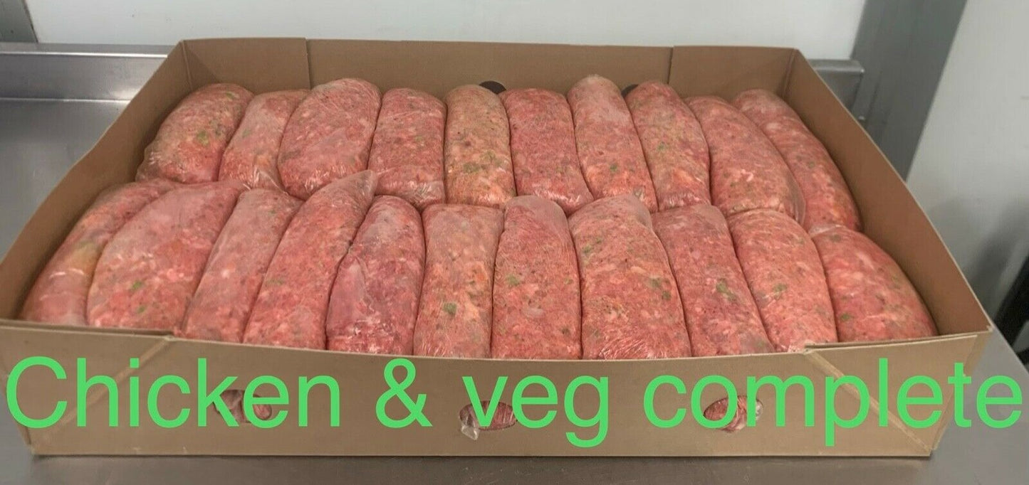 Dog Food Frozen Chicken & veg complete meal 20x500g bags 10kg box BARF RAW DIET - rawbarffood.co.uk