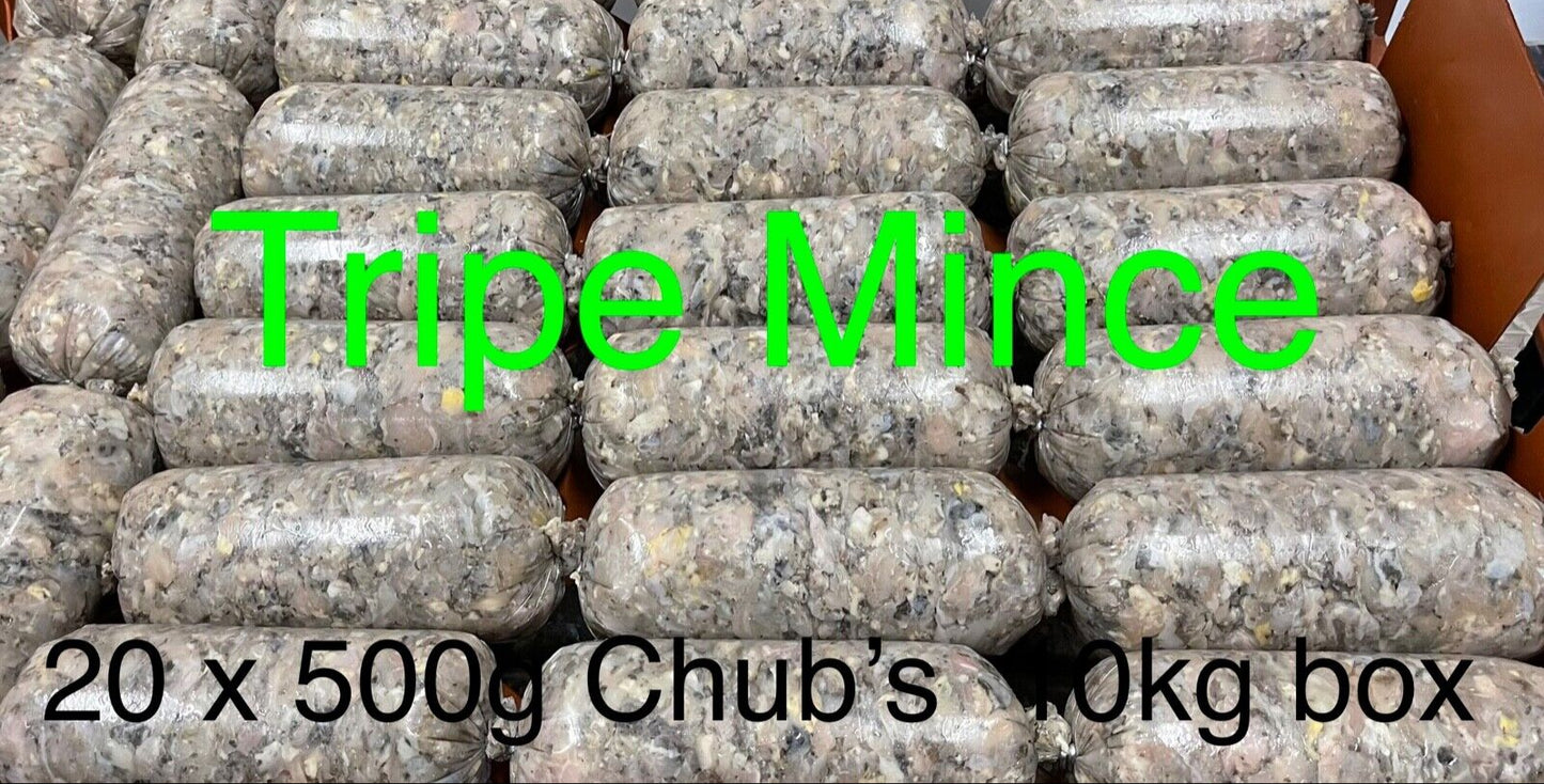 Frozen Minced Green Tripe 20x500g Chubs 10kg (22lbs) For Dogs BARF Raw - rawbarffood.co.uk